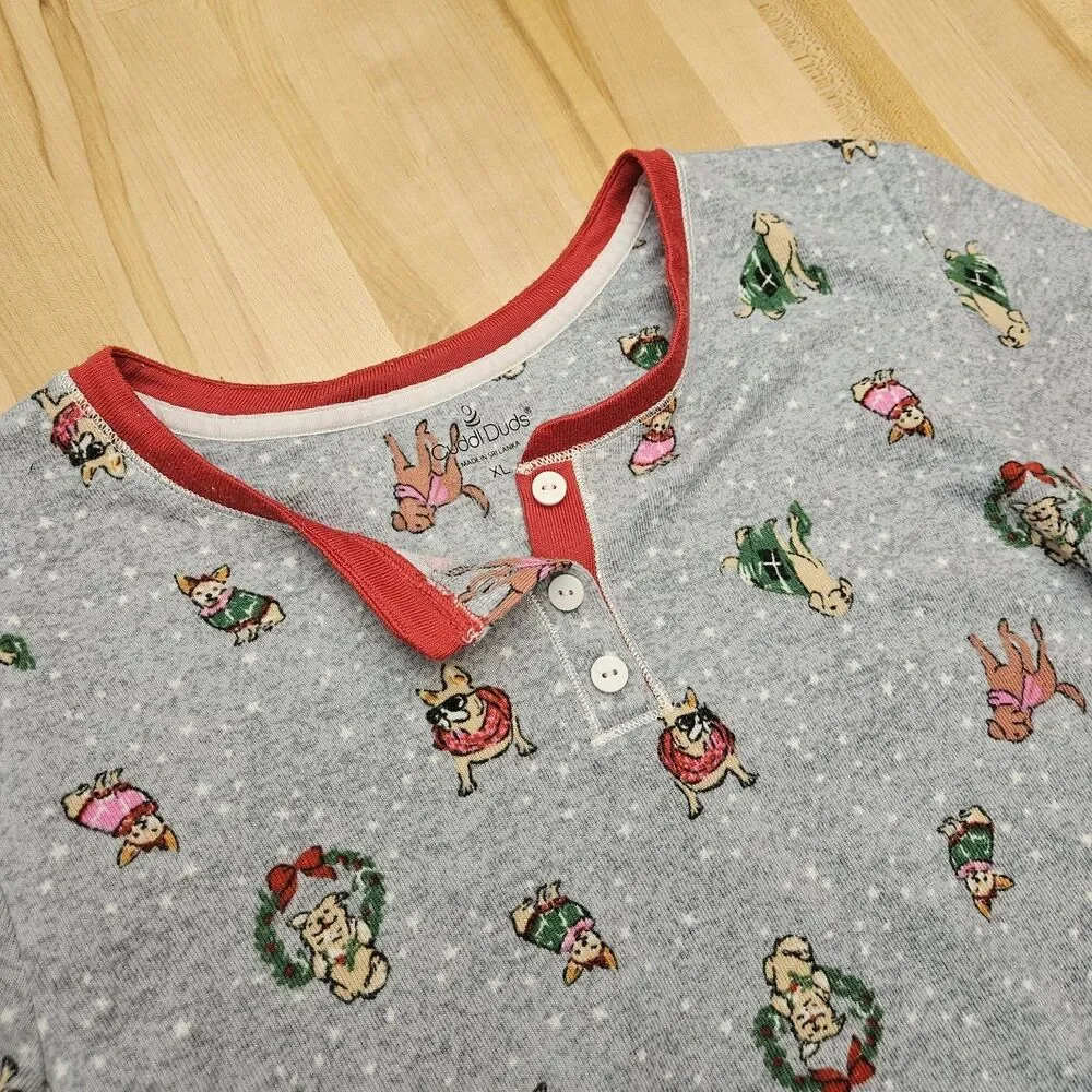 Men's Cuddl Duds Holiday Dogs XL Fleece Pj Shirt Top Christmas Family Matching - Picture 1 of 6